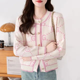 2025 New Cardigan Women's V-Necked Squints Sweater Jacket Loose Pearl Buckle Knitting
