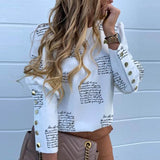 Work Wear Women Blouses Long Sleeve Back Metal Buttons Shirt Casual O Neck Printed Plus Size Tops Fall Blouse Drop
