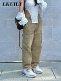 Pants Baggy Jeans Women Vintage Overalls Fashion 90s Streetwear Pockets Wide High Waist Grunge Clothes Y2k Denim