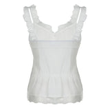 Zingj Sweet Girl Wind Flounce Splicing Vest New V Collar White Slim Single Breasted