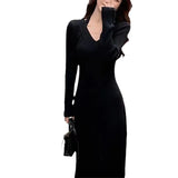 Zingj Temperament Slim In The Long Fashion Autumn And Winter Wool Dress Female Inside Build Knit Lady Dress With Coat Female-Outfit