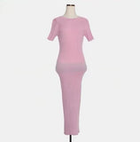 Zingj Chic Summer French Elegant Temperament Slim Thin Long Short Sleeve Wrapped Hip Knit Dress
