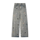 Puppy Embroidered Fashion Casual Jeans Men's Fashion Spring Couple Straight Trousers Loose Niche Casual