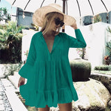 Bikini Cover-ups Long White Tunic Casual Summer Beach Dress Elegant Women Plus Size Beach Wear Swim Suit Cover Up 211-0-Outfit