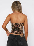 Strapless Print Leopard Sequin Crop Top-Outfit