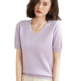 Zingj / Summer 2024 New Knit Short Sleeve Female V Collar Bottom Knit Sleeve Half Sleeve Sweater Loose Bottom Sweater-Outfit