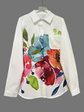 New Ink Flower Print Elegant Open Shirt Pocket