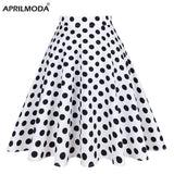 Dot 50s Vintage Woman Tunic Skirt High Waist Pleated Midi Retro Clothing Summer Audrey Hepburn Chic Swing Beach