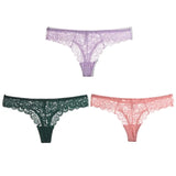 3PCS/Set Sexy Panties Women Low-waist Briefs Female Lace Embroidery Underwear Transparent G String Underpant