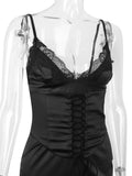 Lace Trim Satin Slip Mini Dress With Corset-Outfit