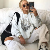 Print Sweatshirt Vintage Women Hoodies Gray Cotton Warm Fleece Winter Pullovers 2021 Autumn New Casual Streetwear
