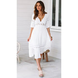 2022 Summer Women White Maxi Dress Sundress Sexy Lace Crochet Long Tunic Beach