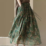 New Heavy Industry Print Skirt In The Summer Of 2023 Is Elegant Cotton And Linen Half Skirt, Lady's Vintage Broken Flower Big Swing