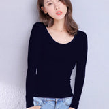 2022 Brand New Cotton Women's T-shirt Long-sleeved Solid Color Women T-shirts Leisure Woman T shirt for Female Tops