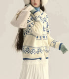 White Jacquard Zipper Cardigan- Outfit