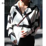 Autumn 2019 Women Tops And Blouses Chiffon Long Sleeve Shirt Lapel Black And White Korean Shirt New