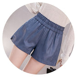 Elastic High Waist Wide Leg Biker Shorts Autumn PU Leather Shorts Women Plus Size Femme Casual Ladies Shorts