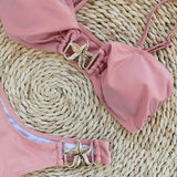 Bram-Smeared Swimsuit Women's 2025 New High-Fork Bikini Sexy Solid Color
