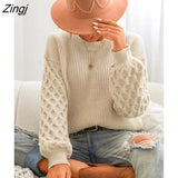 PETAL Honeycomb Knit Long Sleeve Sweater For Woman Tan Casual Loose Waistcoat 2023 Autumn Winter Pullovers Top