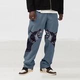 Spring Summer Casual Pants Mens Fashion Mid Waist Pants Hipster Streetwear Vintage Cross Print Loose Straight Trousers