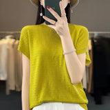 Zingj Line Of Clothing Worsted Short Sleeve Female Round Collar Loose Thin Bat Sleeve Vest Shirt Hollow Out Outside The Hair-Outfit