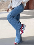 Mid Waist Washed Boyfriend Jeans-Outfit
