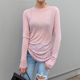 Women Long Sleeve T-shirt O-neck Slim Fit Warm 2021 Spring Summer Basic T-shirts Korean Women Tops Black White Blue