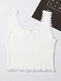 Lace Trim Crop Knit Tank Top-Outfit