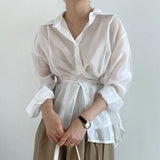 Zingj Chic Simple Temperament Lapel Single Breasted Irregular Tie With Waist Thin Long Sleeve Anti-Sai Shirt