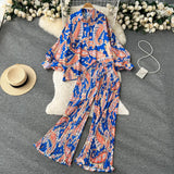 Zingj Style Two-Piece Suit Women's Autumn French Retro Print Loose Long-Sleeved Skirt High-Waist Straight Casual
