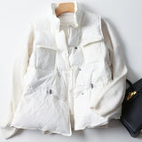 New Duck Down Coat Jacket Women Loose Double Breasted Warm Parkas Female Sleeveless Sash Tie Up Down