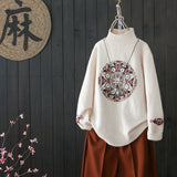 style retro literary pullover sweater for fall winter women's new high collar plus size base