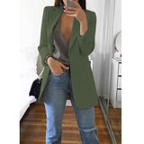 Women Autumn Blazer Jacket Solid Color Long Sleeve Work Suit Coat Office Lady Elegant Tops Casual Cardigan