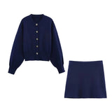 Women's Clothing 2025 Spring New Flower Button Decoration Knitted Shirt Skirt
