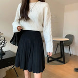 Knitted Pleated Long Mini Skirt- Outfit