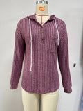 Zingj Autumn And Winter New Hooded Draw Rope Button Hole Strip Long Sleeve Hoodie Top-Outfit