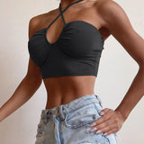 Cropped Camisole Women Sexy Bandage Cross Tank Crop Top Solid Casual Backless Tanks Camis Tee Shirt Femme Woman