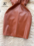 Halter PU Leather Short Dress Streetwear Fashion Sleeveless Halter Backless Hollow Out Sheath Sexy Midi