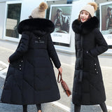 Cotton-Padded Clothes Female 2024 Winter New Korean Version Fashion Waist Show Thin And Thick And Long Over The Knee Big Hair Collar-Outfit