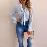Chiffon Blouses Long Sleeve V-Neck New Fashion Women Shirt Office Blouse Slim Casual Female Polka Dot Top plus