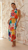 Zingj Years Holiday Style Fashion Print Hanging Neck Sleeveless Waist