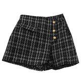 Tweed Shorts Women Plaid Buttons Shorts A-line Wide Leg Skirts High Waist Skirts Women 2022 Spring Women