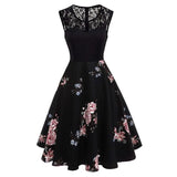 A Line Peony Flower 4XL Tunic Vintage Dress Women Lace Elegant Summer Ladies 40s 60s 50s Dresses Retro Party Black
