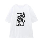 2025 New Women's Round Collar Short Sleeve Contrast Color Print T-Shirt 5644156