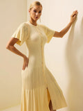 Design Single-Drip Buckle Dress Knitted Dress Female Senior Folding Dress Simple Elegant