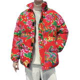 Northeast Big Flower Cotton-Padded Jacket Men And Women China-Fashion Chinese Wind Peony Flowers Add Thick Cotton Clothes Winter Warm Coat Oversize-Outfit