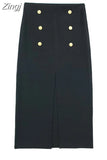 Black Long Skirts For Women Fashion 2023 Button Mid-Waist Midi Skirt With Slit Textured Summer Elegant Women's Skirts