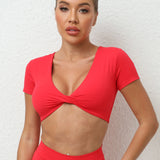 Zingj Short Sleeves Tight V-Neck Sports Short Sleeves T-Shirt Top High Strength Shock-Dry Running Fitness Suit-Outfit