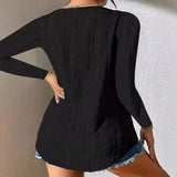 Zingj New Solid Color Casual Fashion Hollow V-Shirt Jacket Women's Clothing-Outfit