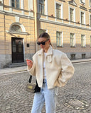 White Lapel Fleece Jacket- Outfit